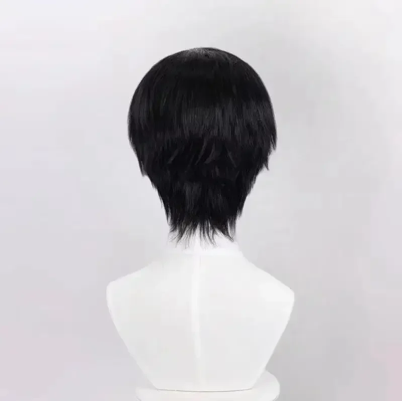 أنيمي الغريبة المرحلة إيفان تأثيري الأسود الحزن تأثيري شعر مستعار أسود قصير أسود الاصطناعية كوس الباروكات مقاومة للحرارة خصلات الشعر المستعار هالوين #3