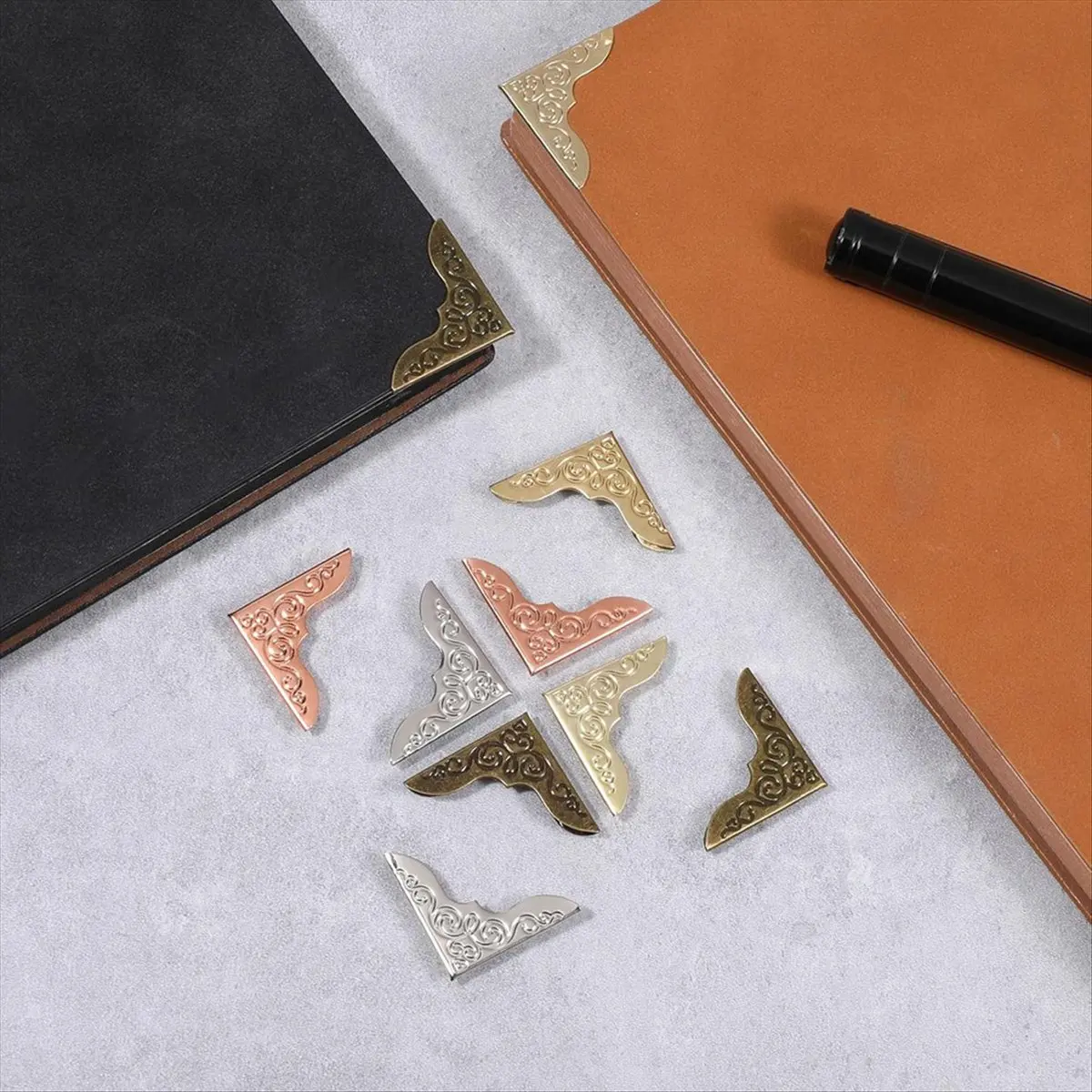 【~ NEW ABAB】80 Pieces Metal Book Corners, Vintage Iron Corner Protectors Decorative Cover Guard with Storage Box for Scrapbook