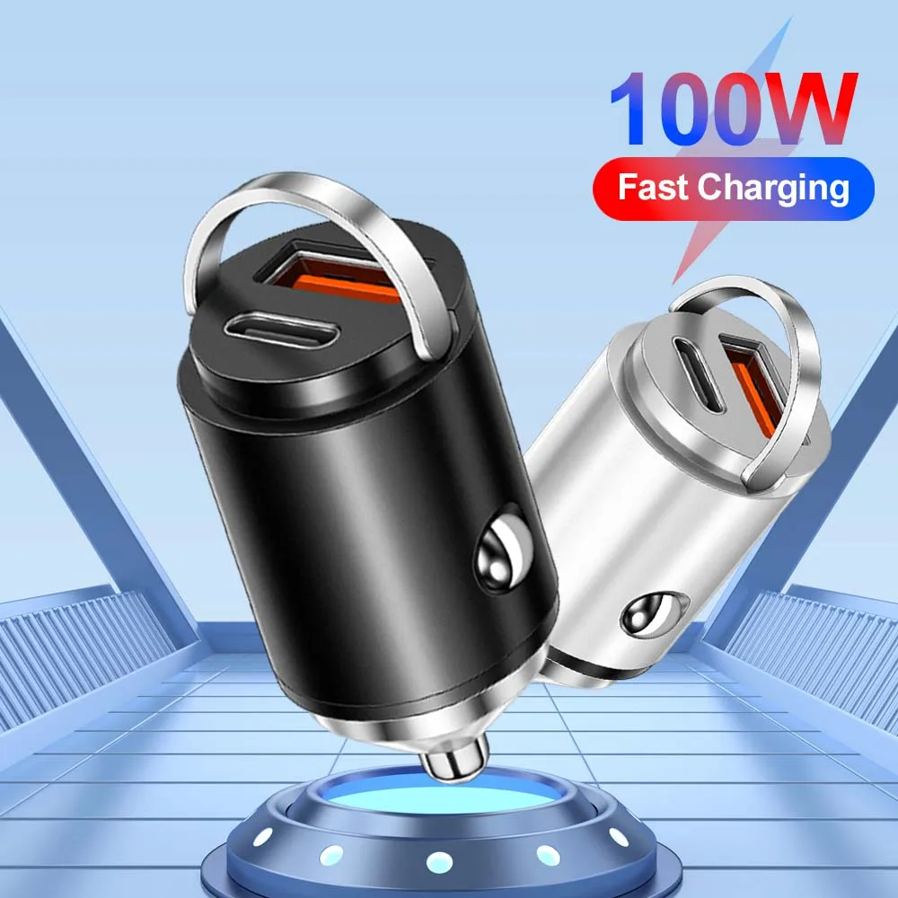 Cargador de coche PD de 100W USB tipo C adaptador de cargador de teléfono de coche de carga rápida para iPhone 15 14 iPad Xiaomi Huawei Samsung cargador rápido