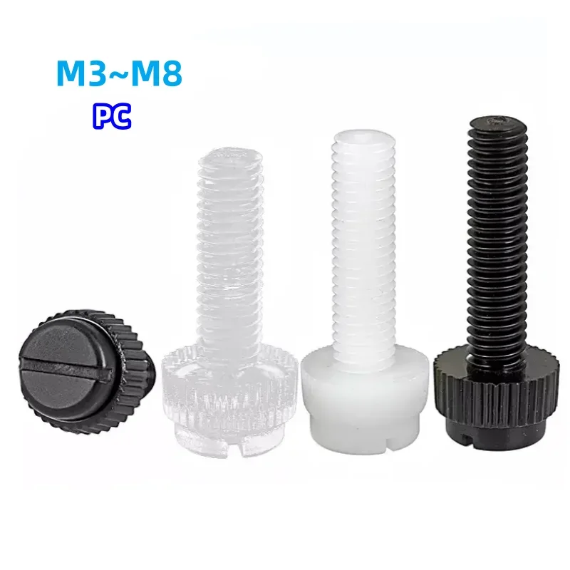 M3 M4 M5 M6 M8 Acrylic Clear Transparent Plastic Knurl Slotted Head Adjust Toolless Hand Tighten Thumb Bolt Screw