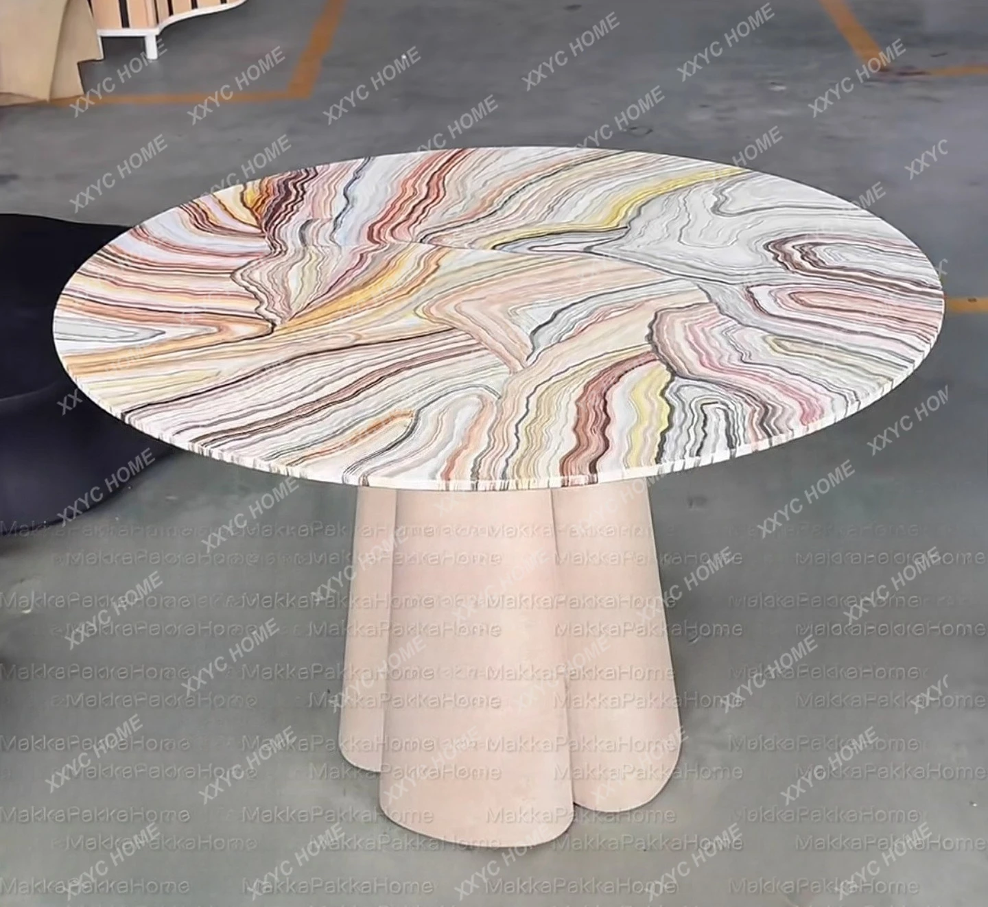 طاولة طعام من الخشب الصلب مطلية بشكل شخصي إبداعي، طاولة مستديرة فنية راقية