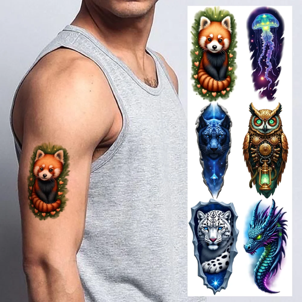

9 шт., временные татуировки, реалистичные временные татуировки, кошка, волк, сова для плеч, взрослых, руки