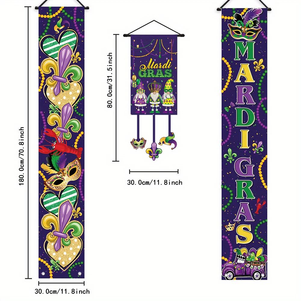 2D Flat 3Pcs Carnival Porch Banner, Joker Mask Polyester Flag, Indoor Outdoor Yard Garage Home Party Decor