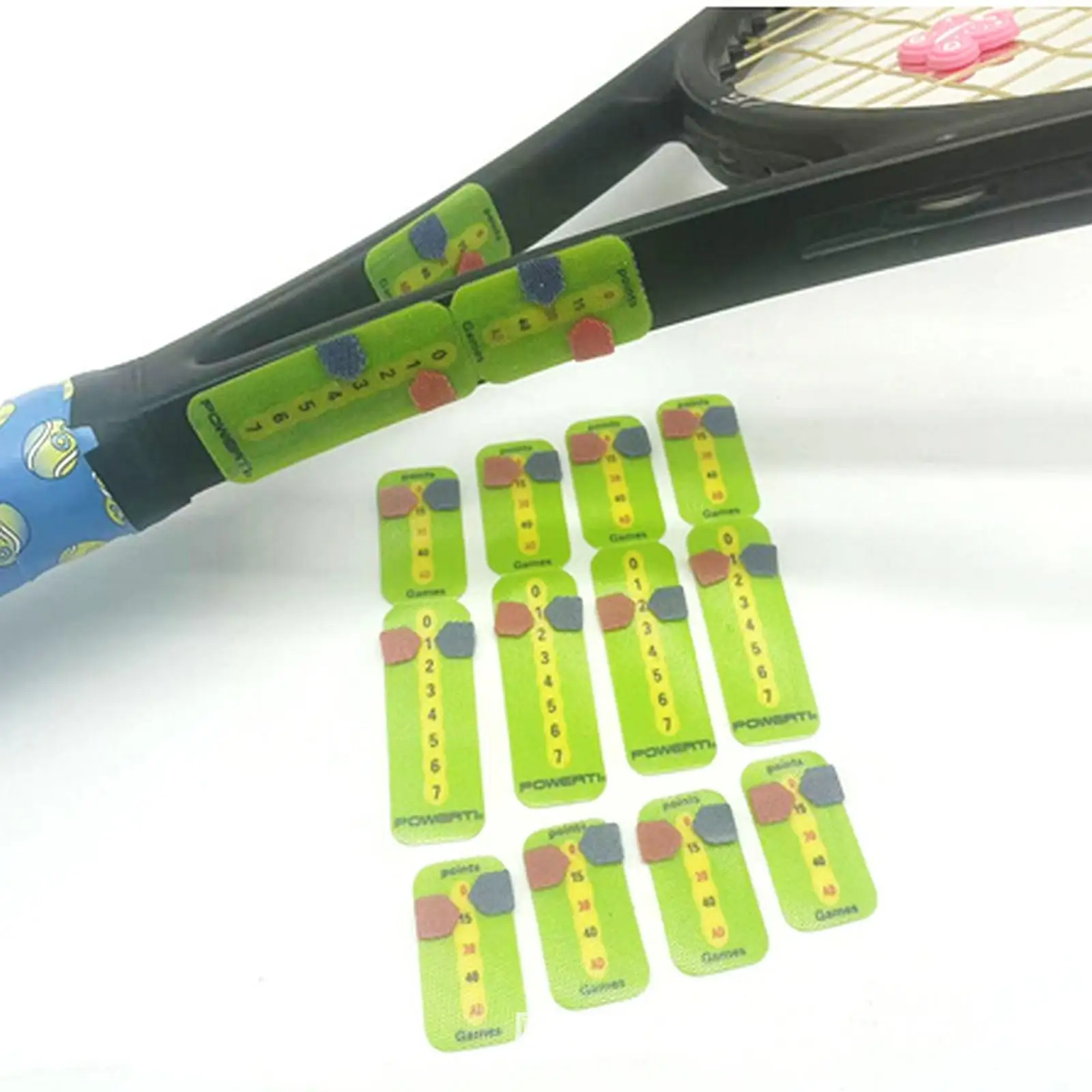 Tennis Scoring Device Portable Stick on Scoreboard for Racket Throat Quick View Serve and Points Tracker