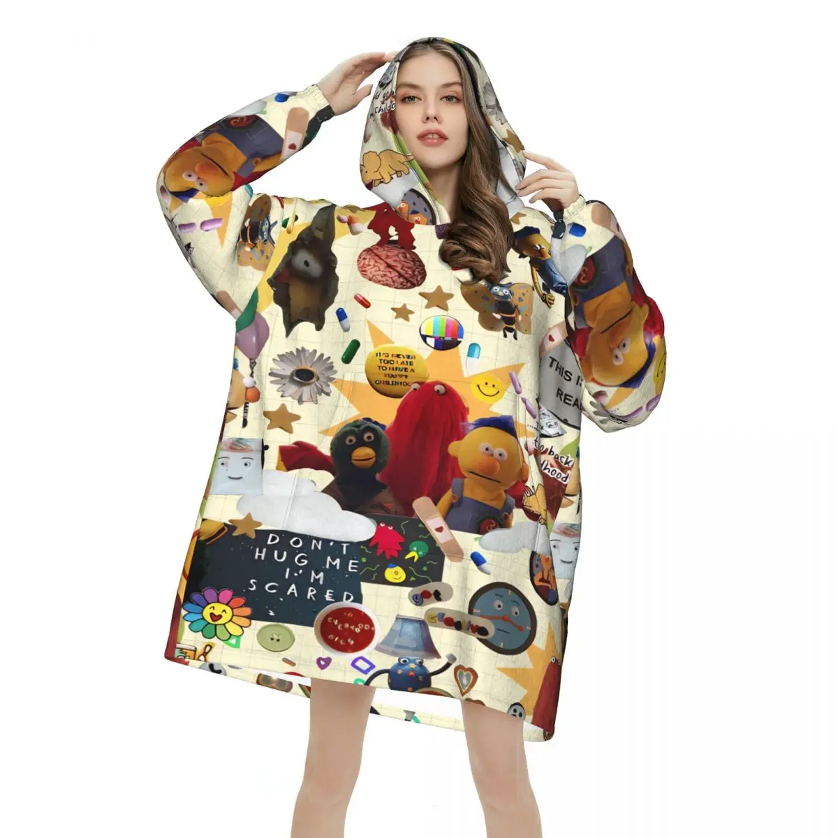 Don't Hug Me I'm Scared Blanket Hoodie Oversized Wearable Sweatshirt Blanket Warm Gifts for Women Girls Girlfriend