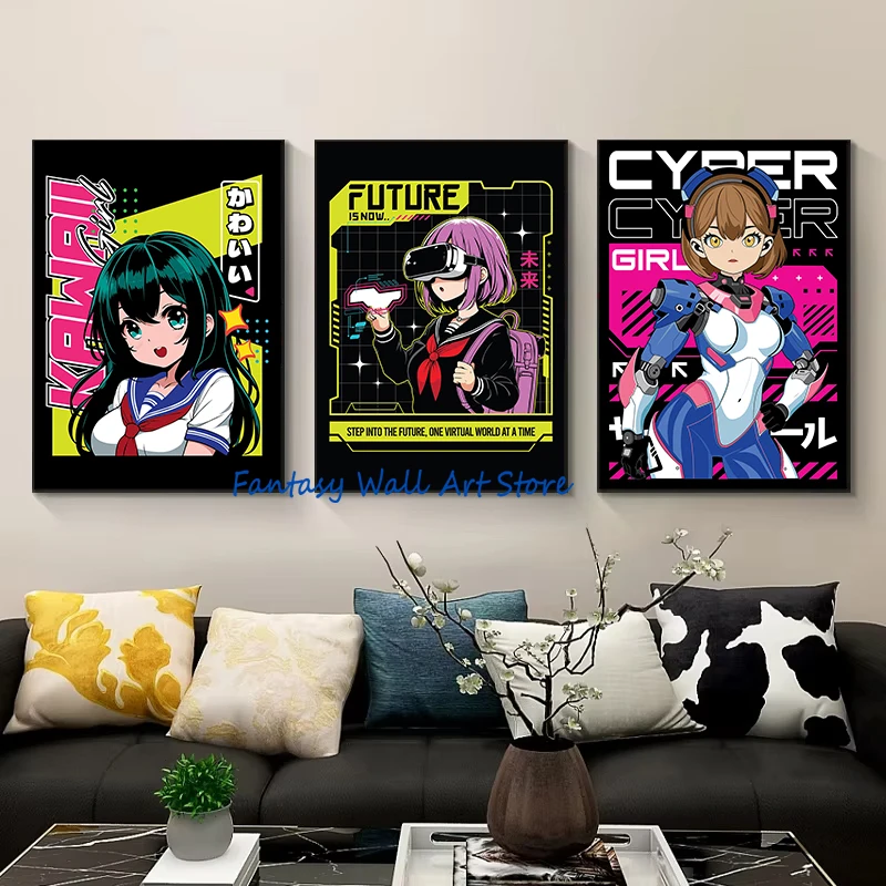 Anime Girl Kawaii Cute Sexy Future Cyber Punk Anime Girl Mecha Manga Y2k Style Poster Canvas Painting Wall Pictures Home Decor