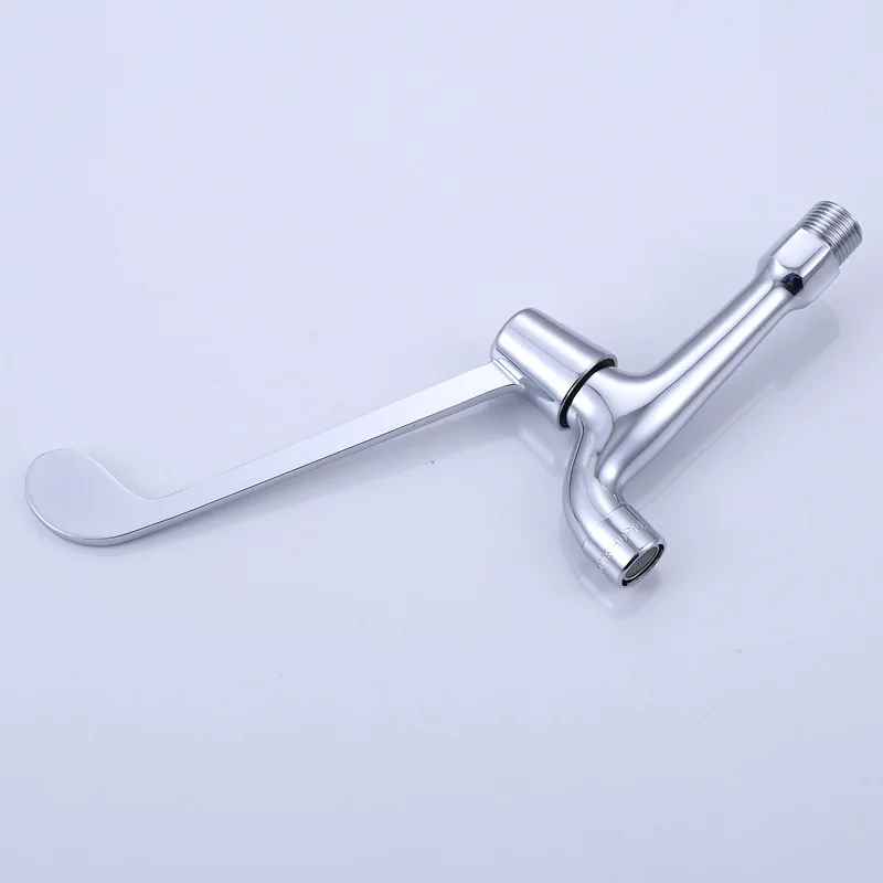 1PC Medical Bibcock Brass/Zinc Chrome Long-Handle Elbow-Opening Quick-Opening Faucet For Non-Contact Wash Basin Tap G1/2''