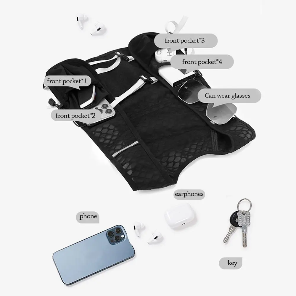 Lightweight Hydration Backpack Breathable Large Capacity Running Vest Multiple Pockets Reflective Cycling Vest for Women Men