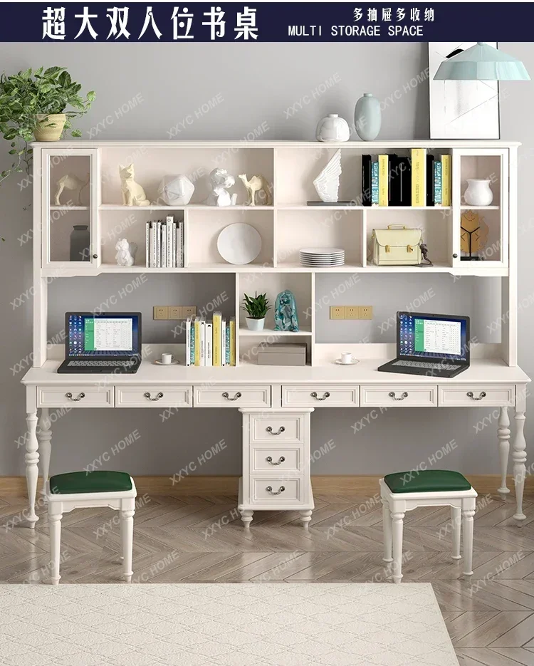 

HMJsolid wood double home study student desk bookshelf cabinet combination customization