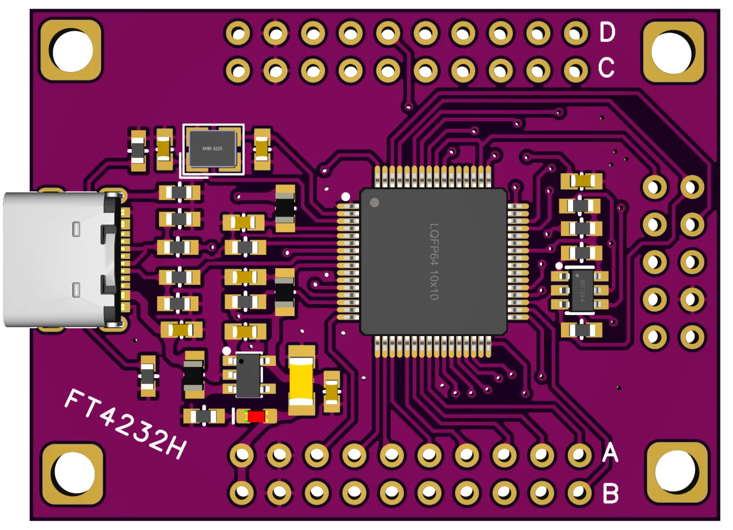 FT4232 Vierkanal-USB-Typ-C-zu-Seriell-Port UART/SPI/I2C/JTAG/RS232/RS485/RS422 Modul – Detail 2