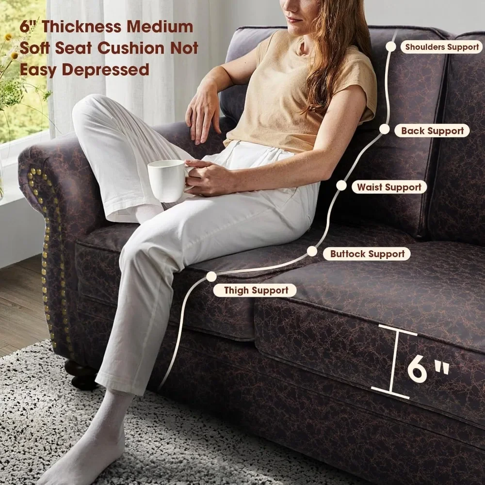 Living Room Sets,Mid-Century Vintage Sofa Couches with Rivet Design