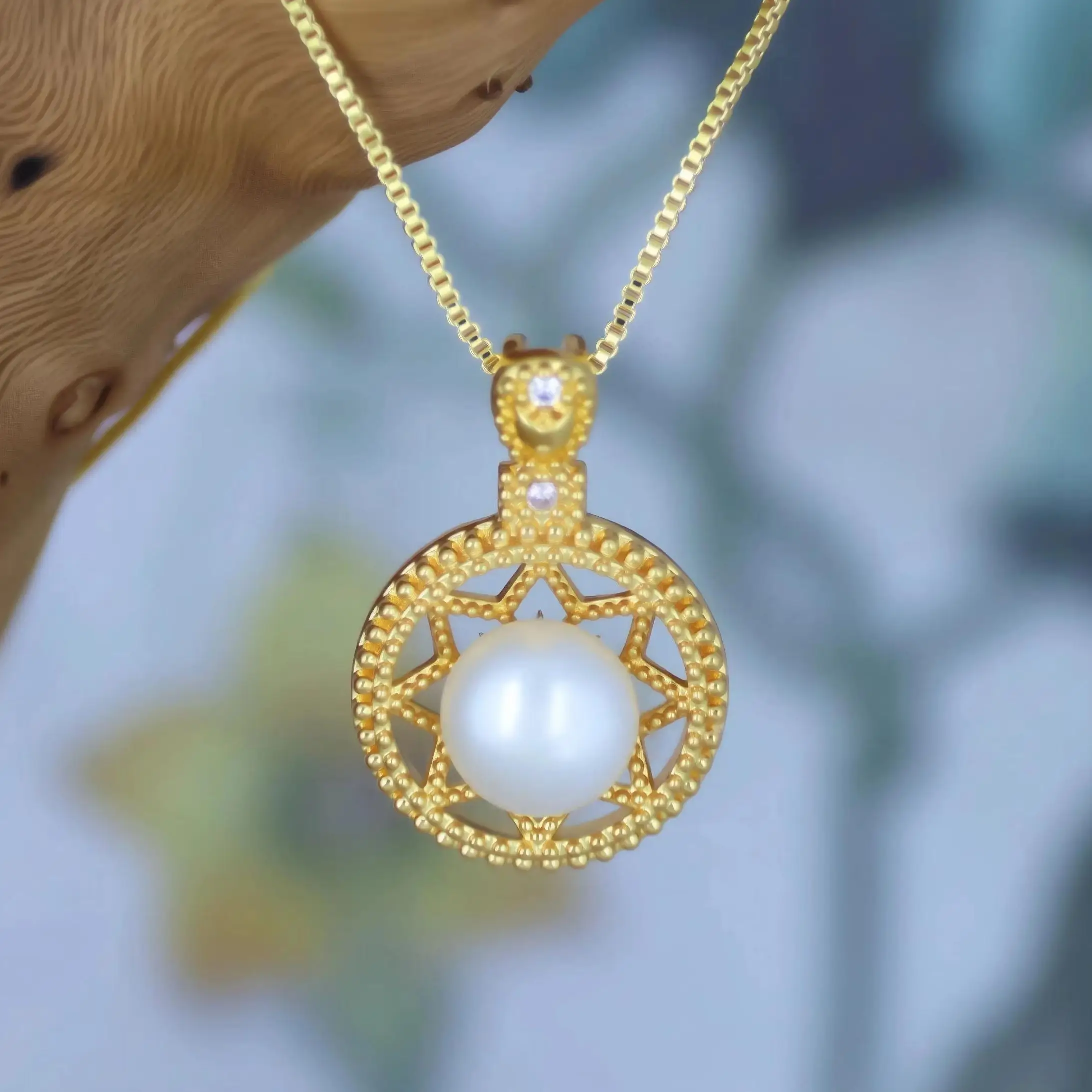 

JUNYE Vintage 5A Grade Pearl Pendant Necklace with Box Chain Ladies Jewelry Banquets Birthday Valentine's Day Gift Ideal Present