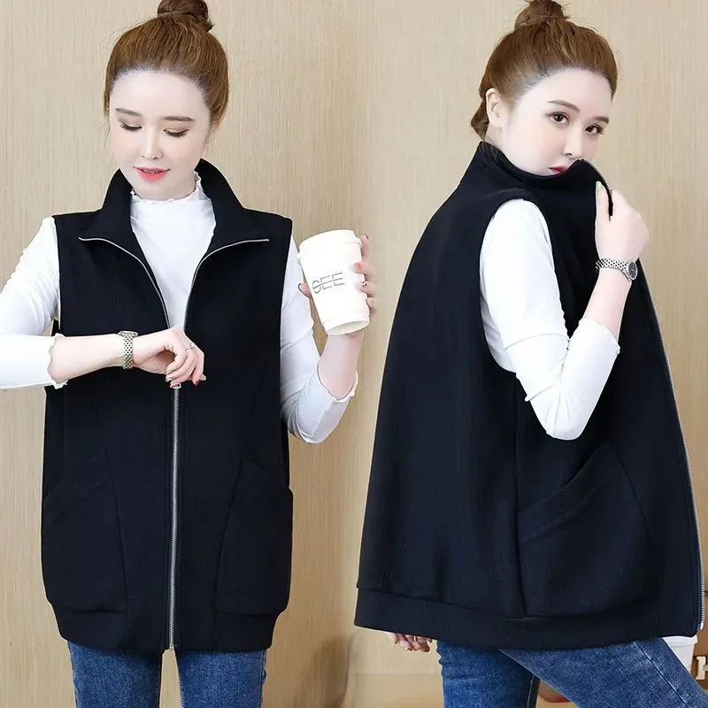 Autumn Attire Female Mid Length Version Vest Coat Women Cardigan Sweatershirts Waistcoat Jacket Lady Fashion  Sleeveless Outwear