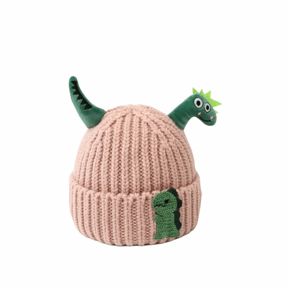 

Новая милая детская вязаная шапка с динозавром, утепленная теплая шапка, однотонная ветрозащитная пуловерная шапка для детей 1-2 лет