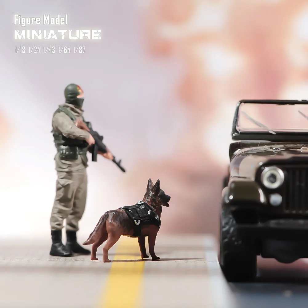 1/87 1/64 1/43 1/24 1/18 Anime Characters German Shepherd Search Dog Scene Figure Model Miniature Dolls Toy For Collection