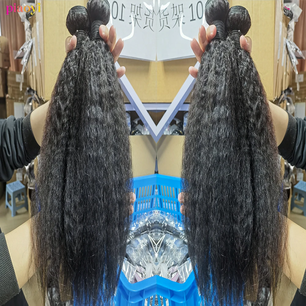 Kinky pacotes de cabelo reto 100% tecer cabelo humano pacotes de cabelo brasileiro qualidade superior grosso virgem remy extensões