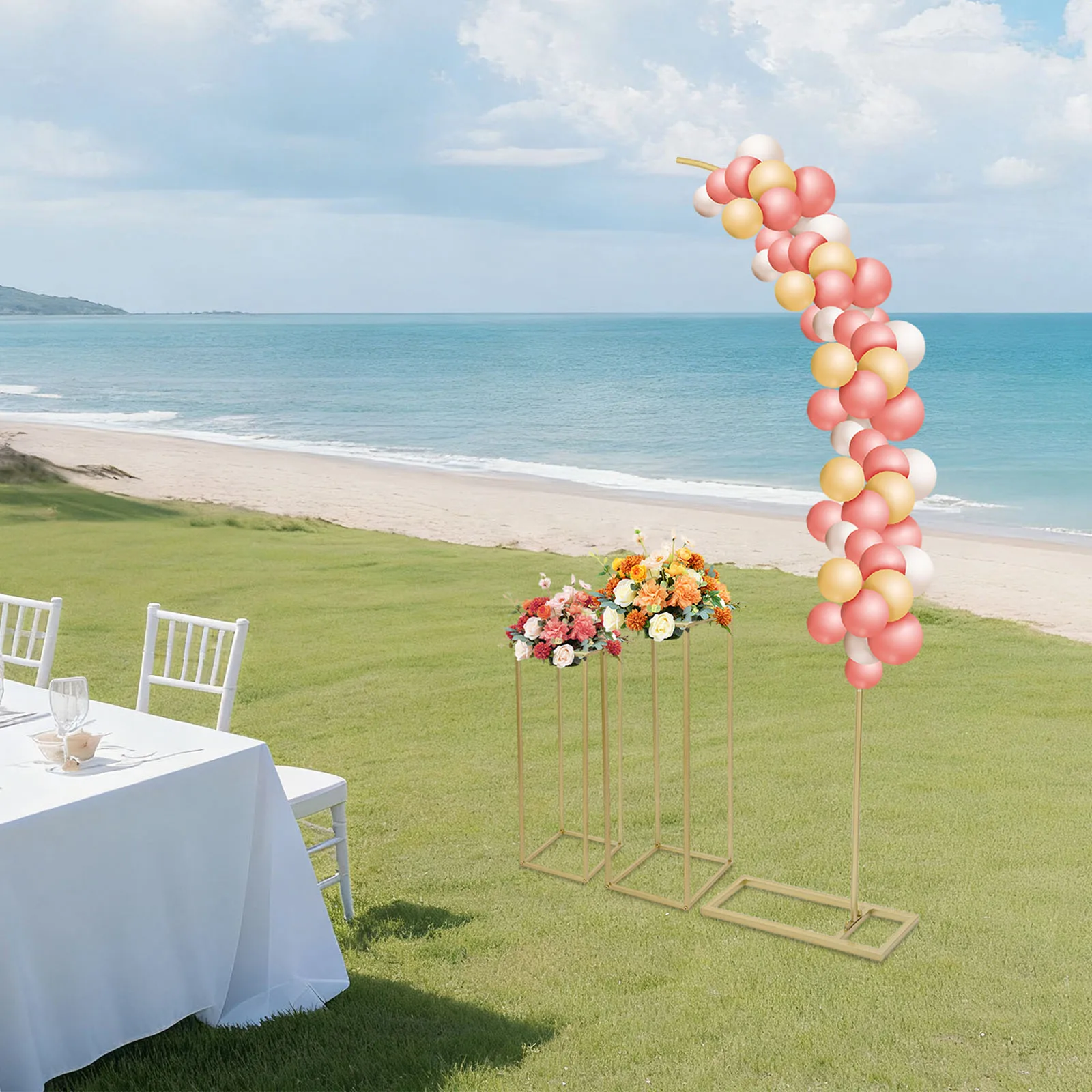 

Квадратная подставка для цветов 2м (27*27*80см + 24*24*60см) - Золотая, для свадебной арки, из стальных труб