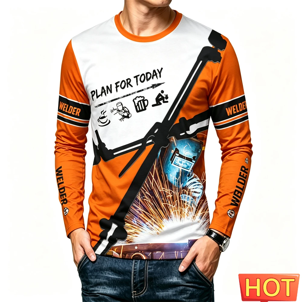 Plumber Uniform Funny 3D Print Men T Shirt Autumn Casual O-neck Long Sleeve T-shirt Fashion Mechanic Clothes Oversized Pullover