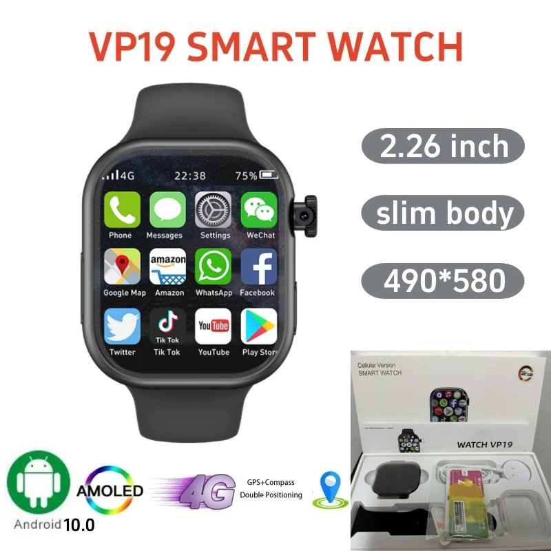 

Глобальная версия Smartwatch VP19 Смарт-часы Wi-Fi GPS 4G Слот для сотовой карты данных Вращающаяся на 180 градусов камера Система Android10 Часы
