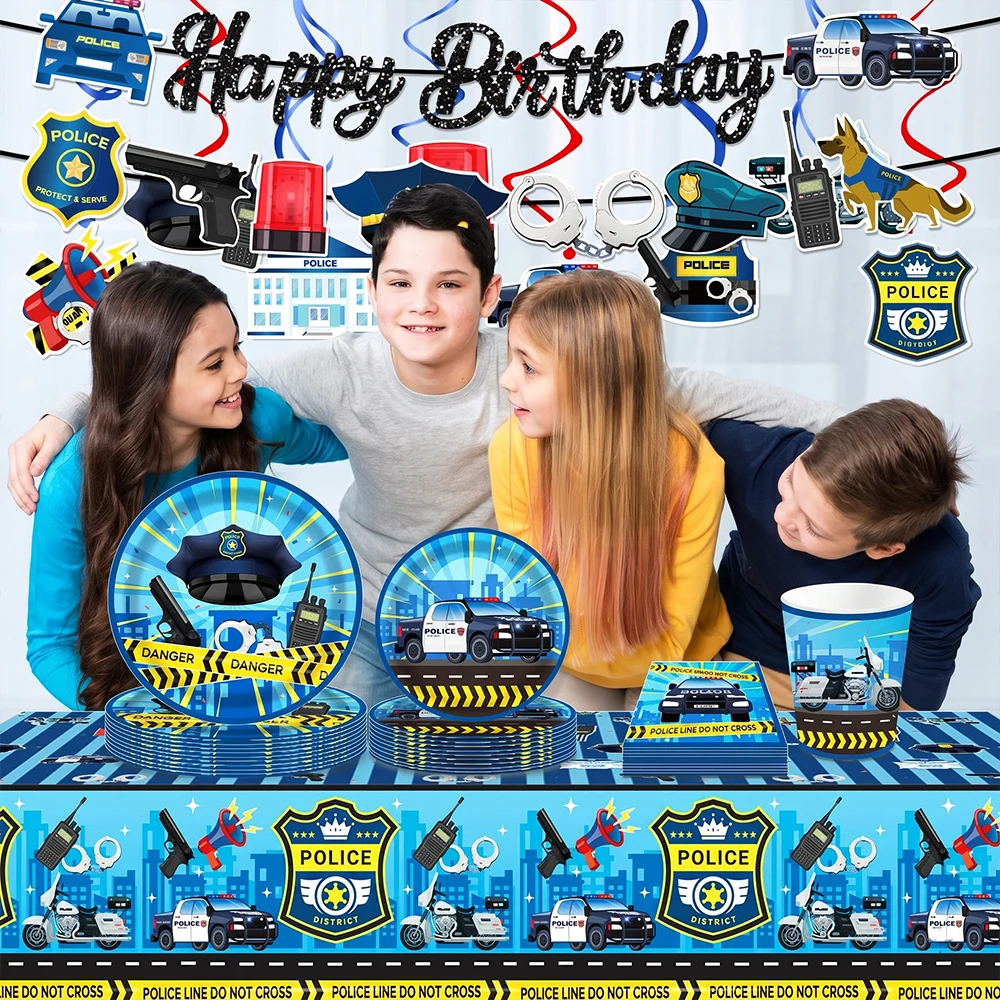 警察パーティーの装飾品、食器、紙皿、カップ、ナプキン、誕生日 - Car Accessories Banner のレビューと価格