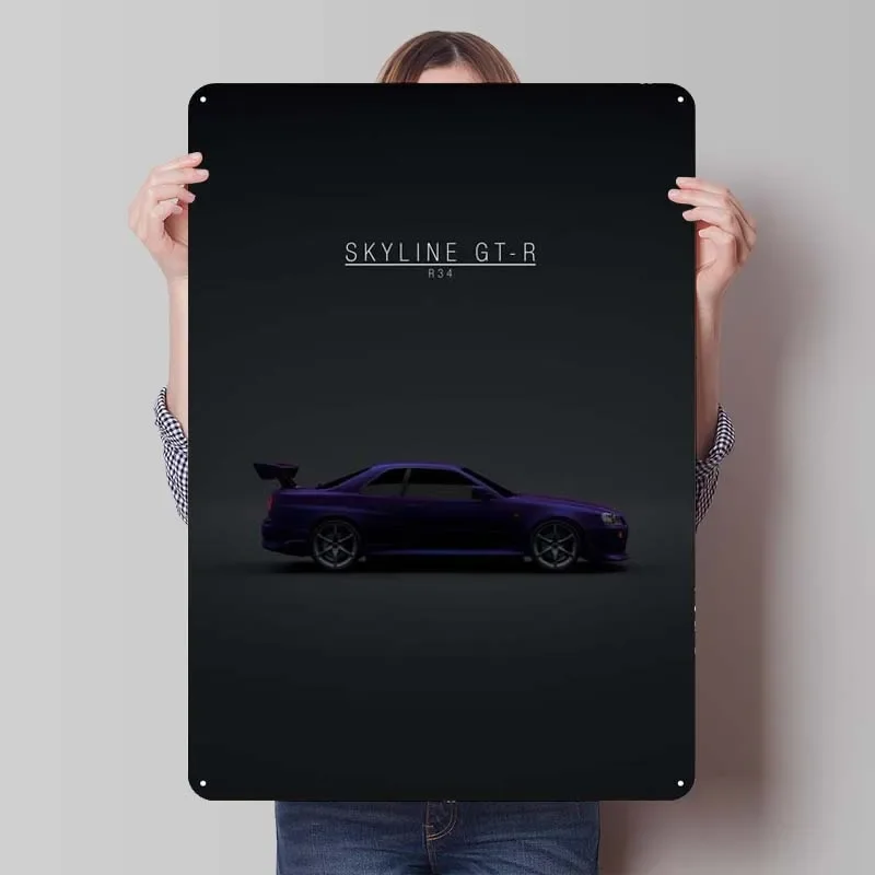 Nissan Skyline GTR R34 Pur Car Metal Signs Bedroom Decoration Living Room Custom Tinplate Sign for Garage Wall Art Decoration