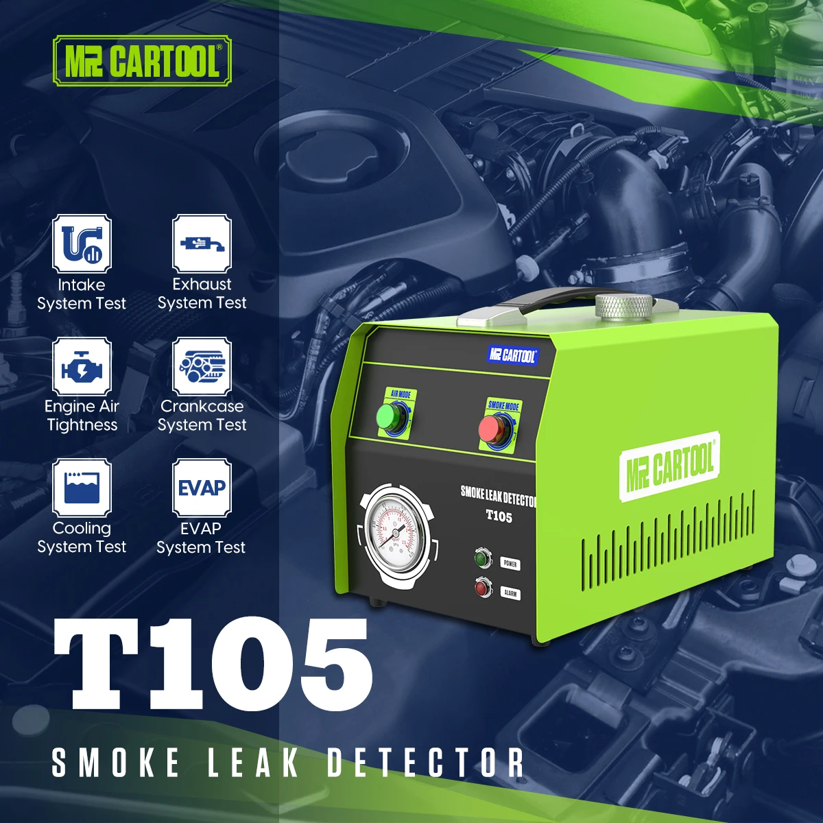 

MRCARTOOL T105 Car Smoke Leak Detector EVAP System Leak Fuel Leakage Detector Intake Exhaust Analyzer Automotive Smoke Machine