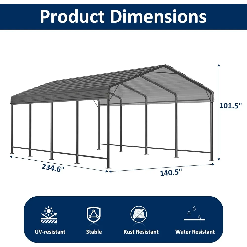 12x20 Metal Carport Carports with Enhanced Base Heavy Duty Garage Outdoor Galvanized Car Shelter for Car, Boats and Truck