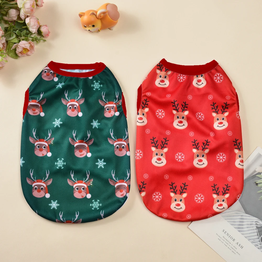Soft Cozy Puppy Clothes For Small Medium Dogs Cats Christmas Deer Snowman Print Dog Vest Coat Breathable Schnauzer Pet T-shirt