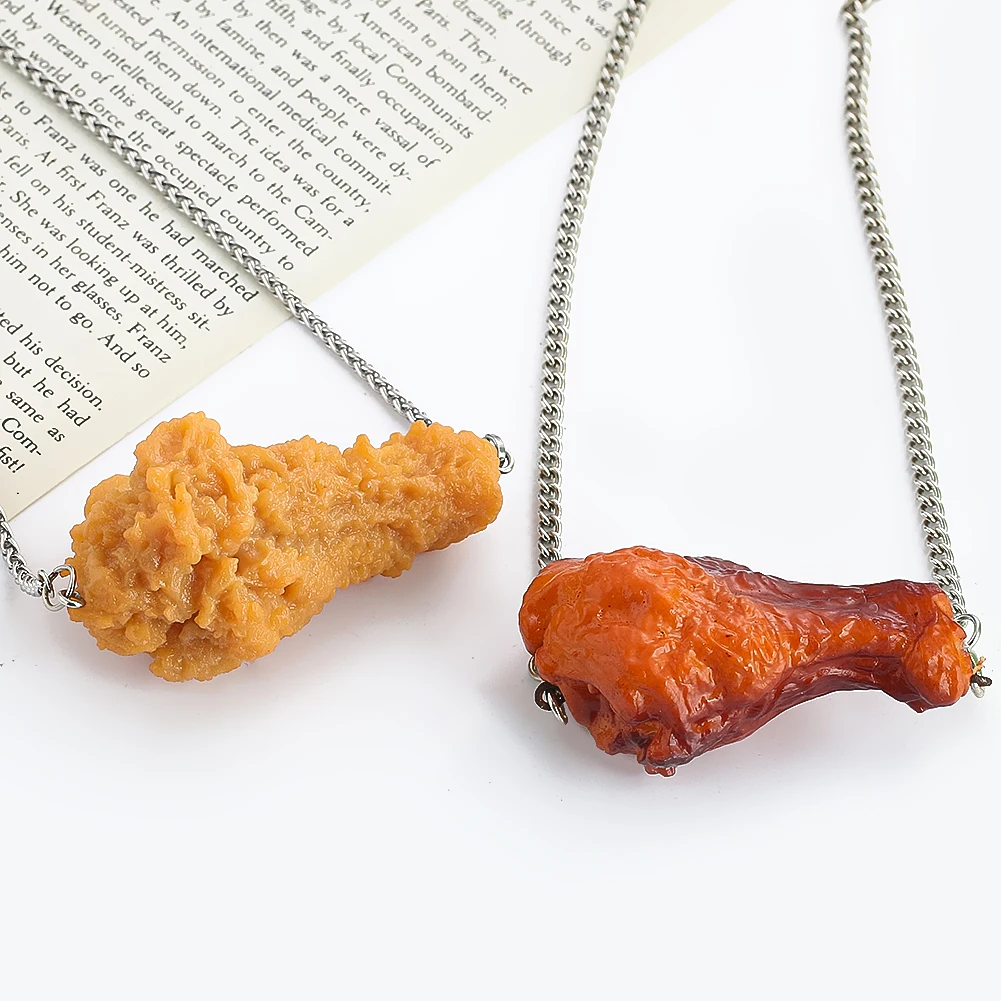 1pc Fun Fried Grilled Chicken Leg Model Pendant Necklace Simulated Kitchen Food Showcase Turkey Drumstick for Party Jewelry Gift