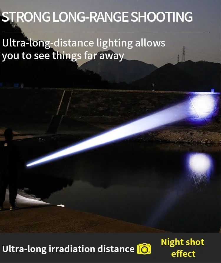 High Power LED Flashlight Long-range Spotlight Tactical Torch USB Rechargeable Dual Light Lamp Super Bright Lantern For Camping