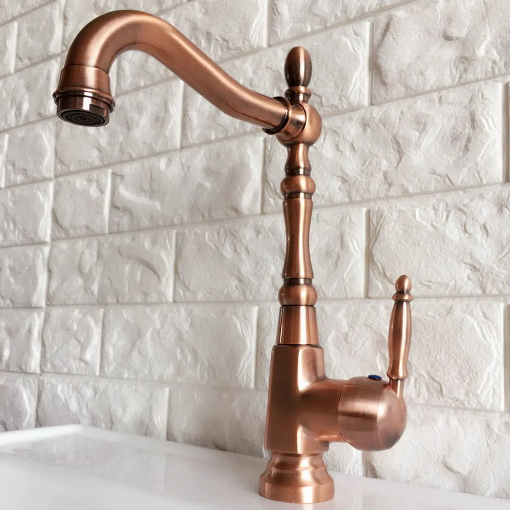 

Bathroom Basin Faucet Swivel Spout Antique Red Copper Bathroom Sink Mixer Taps Single Lever Faucet znf417