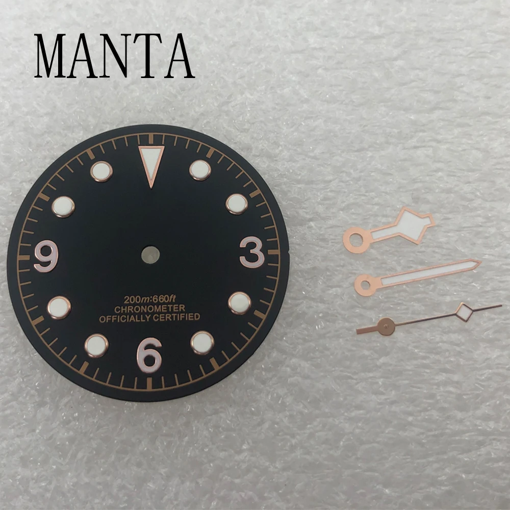 Циферблат MANTA 30,5 мм + стрелки, светящиеся, подходят для механизма NH35/NH36 Miyota8205/8215/821A ETA2824/2836 Mingzhu2813/3804