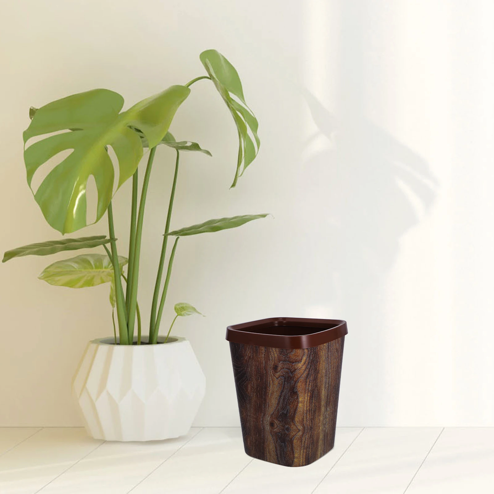 

Thickened Plastic Trash Bin Kitchen Bathroom Wood Grain Garbage Can Large Capacity Modern Design Household Waste Basket Storage