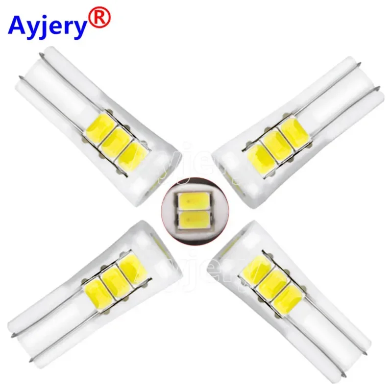 AYJERY 100pcs 12V W5W T10 Ceramic 5630 8 SMD LED 5730 194 168 Wedge Side License Plate Light Lamp White Parking Dome Light