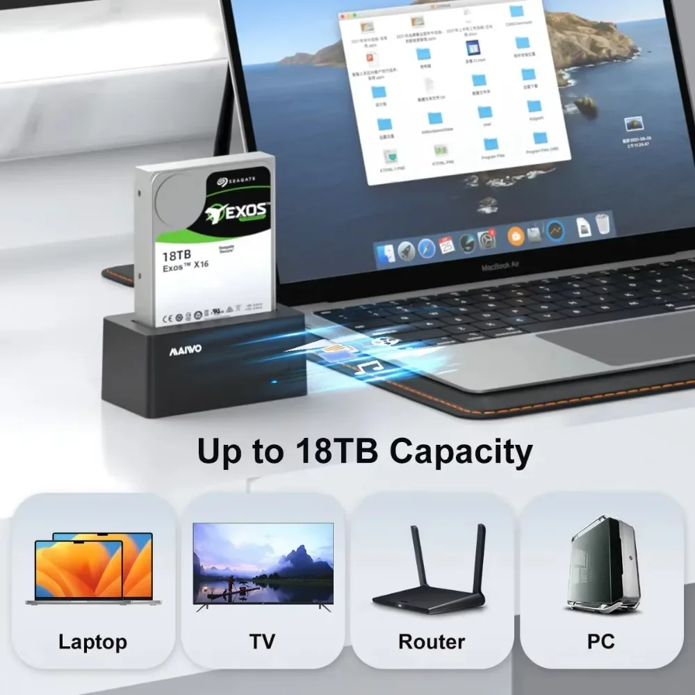MAIWO SAS HDD กรณี Hard Drive Docking Station สําหรับ 2.5 "/3.5" HDD SSD Disk SATA USB 3.0 HDD Docking Station สนับสนุน 22TB