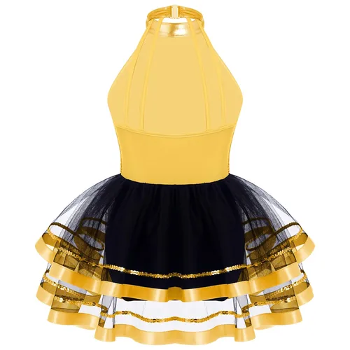 Imagen 2 del producto Vestido de baile de Ballet para niñas, leotardo de gimnasia con lentejuelas, falda con tutú, traje de baile de salón de Jazz latino, Ropa de baile
