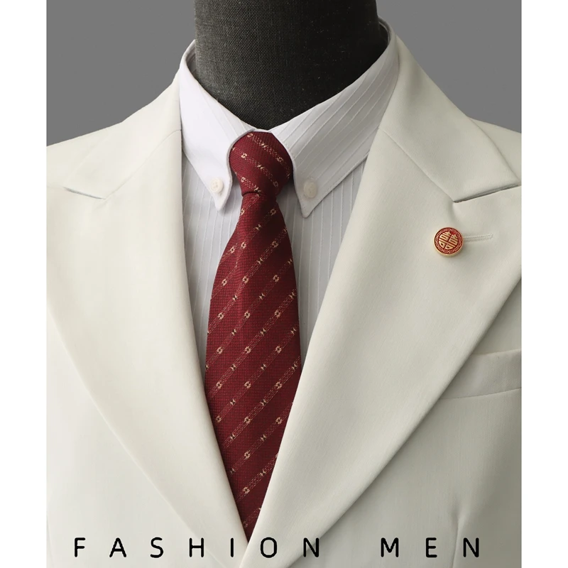 

High Quality British Style Red Striped Pattern Men's Zipper Necktie Business Banquet Shirt Accessory 8CM Wide Zipper Cravat