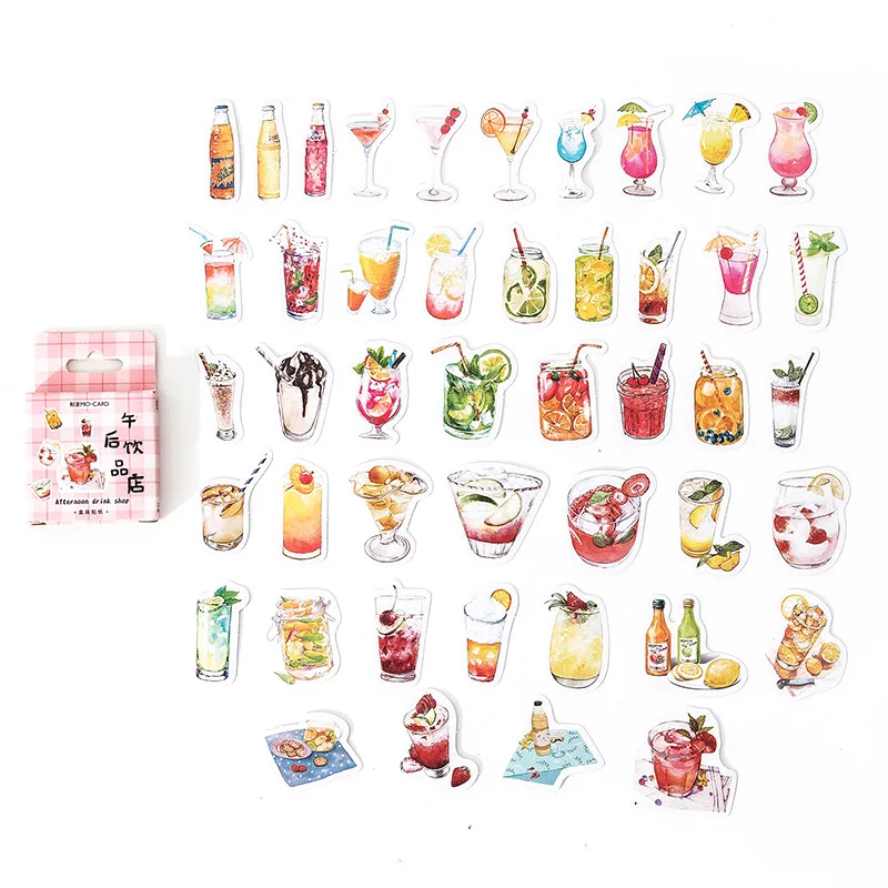 45pcs Small boxed stickers Afternoon drink shop Decorative Sticker Scrapbooking Label Diary Stationery Album Journal Planner