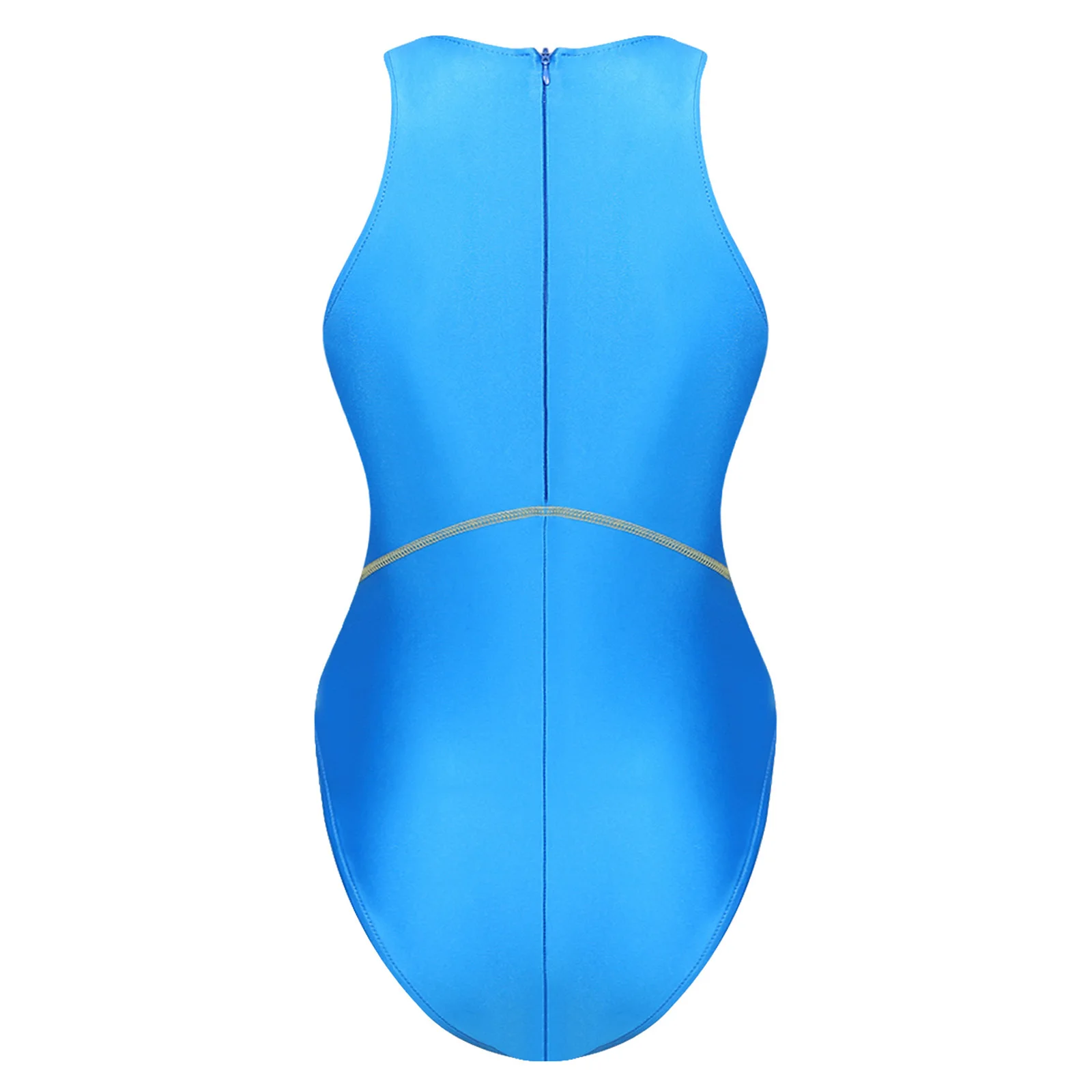 Damen-Badeanzug, ölig glänzend, einteilig, glänzende Farbblocknähte, ärmellos, hoch geschnittener Bodysuit, Schwimm-Badeanzug – Detail 14