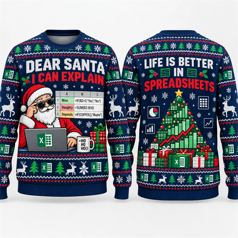 Funny Dear Santa I Can Explain In Spreadsheets Sweatshirt Excel Formula Print Pullover Accountant Nerd Ugly Xmas Sweater Top