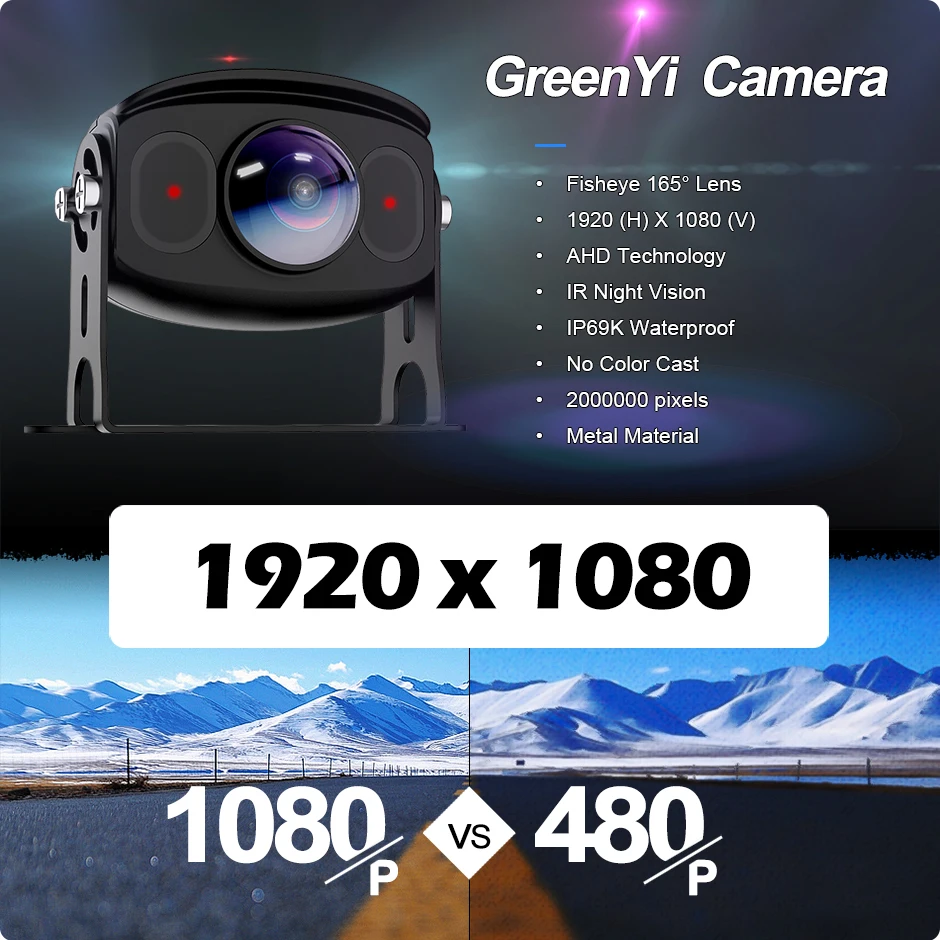 GreenYi 165° AHD 1920*1080P Car Rear View Camera Fisheye Lens IR Infrared Night Vision WDR Vehicle Camera For Bus Truck P786