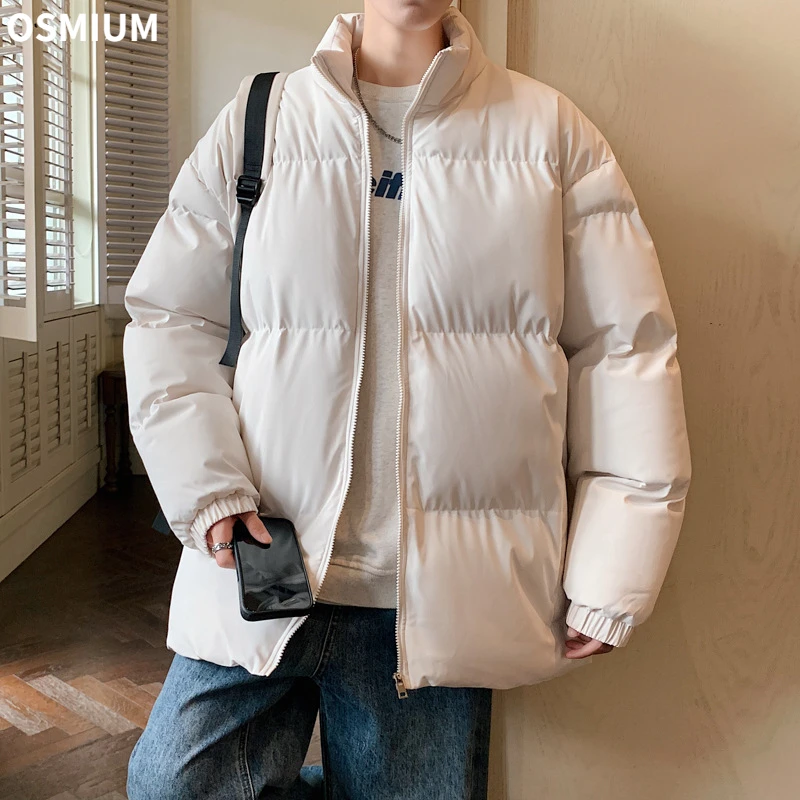 Men Cotton Coat Mens Winter Couple Wear Quilted Coat Hong Kong Style Loose Thickened Warm Puffy Coat Blue White Parkas Plus Size