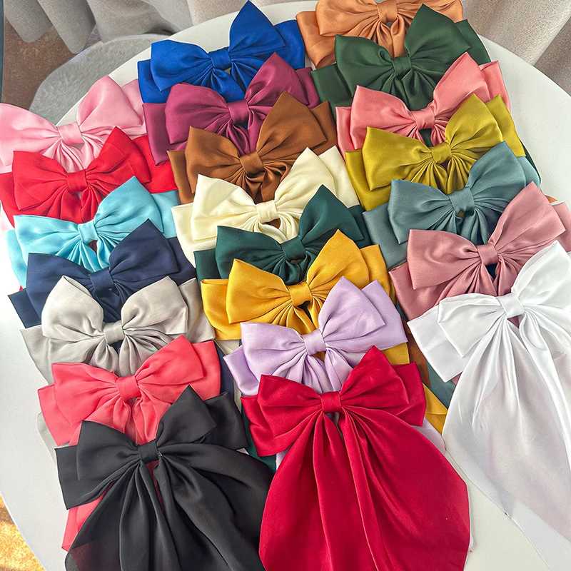 3/4/6/12PCS/Set New Ribbon Bow Hair Clips Fashion Solid Satin Spring Clip HairPin Headband with Clips Girls Hair Accessories