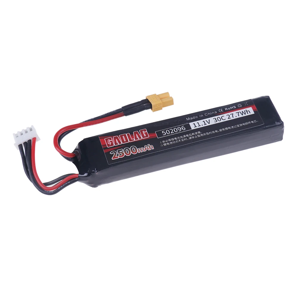 Bateria Lipo para Pistola de Água, Airsoft BB Air Pistol, Brinquedos Elétricos, Peças de Armas, 11.1V, 3S, 2500mAh, 30C, 502096