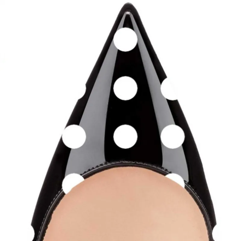 

Обувь DIZHUANG Модные женские туфли на высоком каблуке. Белые туфли в горошек на черной подошве. Высота каблука около 12 см. Туфли-лодочки с острым носком.