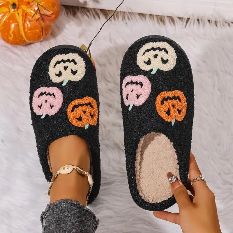 

Halloween Women's Slippers Winter Plush Luxury Designer Woman Shoes Home Fluffy Indoor Cotton Casual Fuzzy Fur Slides Soft Sole