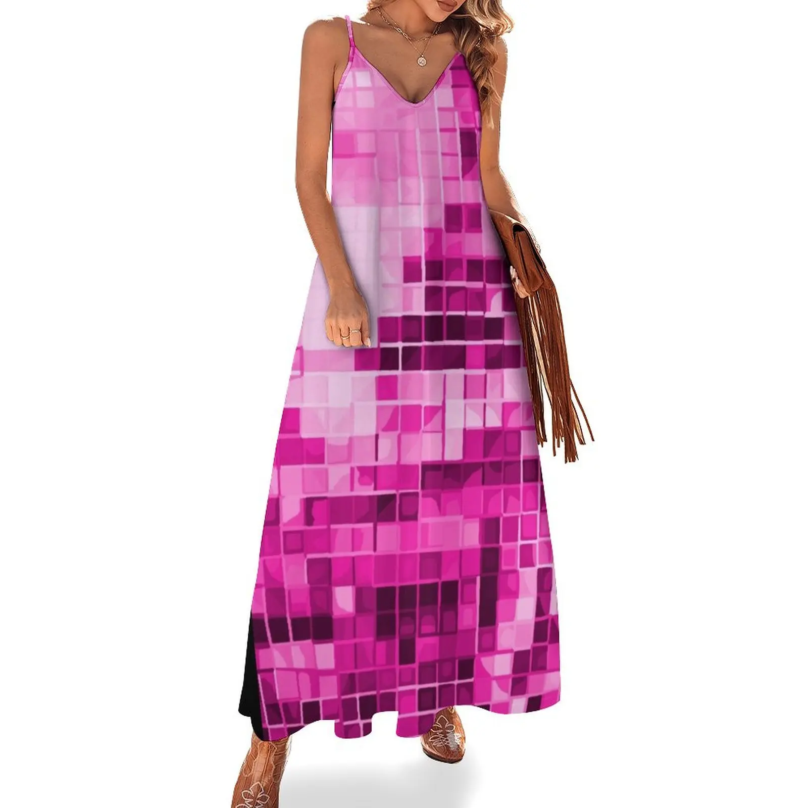 Pink Disco Ball Pattern Sleeveless Long Dress Woman fashion birthday dresses for women Dress