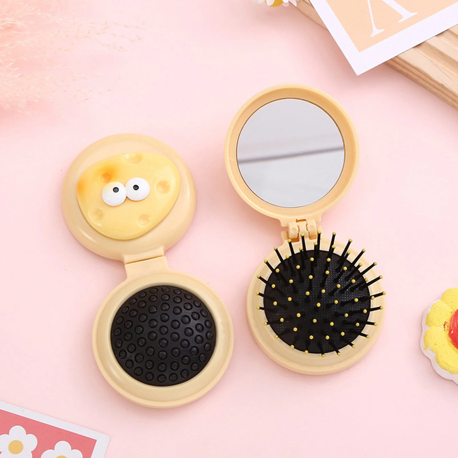 Cartoon Mini Air Cushion Comb Kawaii Cheese Fried Egg Decoration Massage Comb For Women Portable Outdoor Pocket Air Cushion Comb