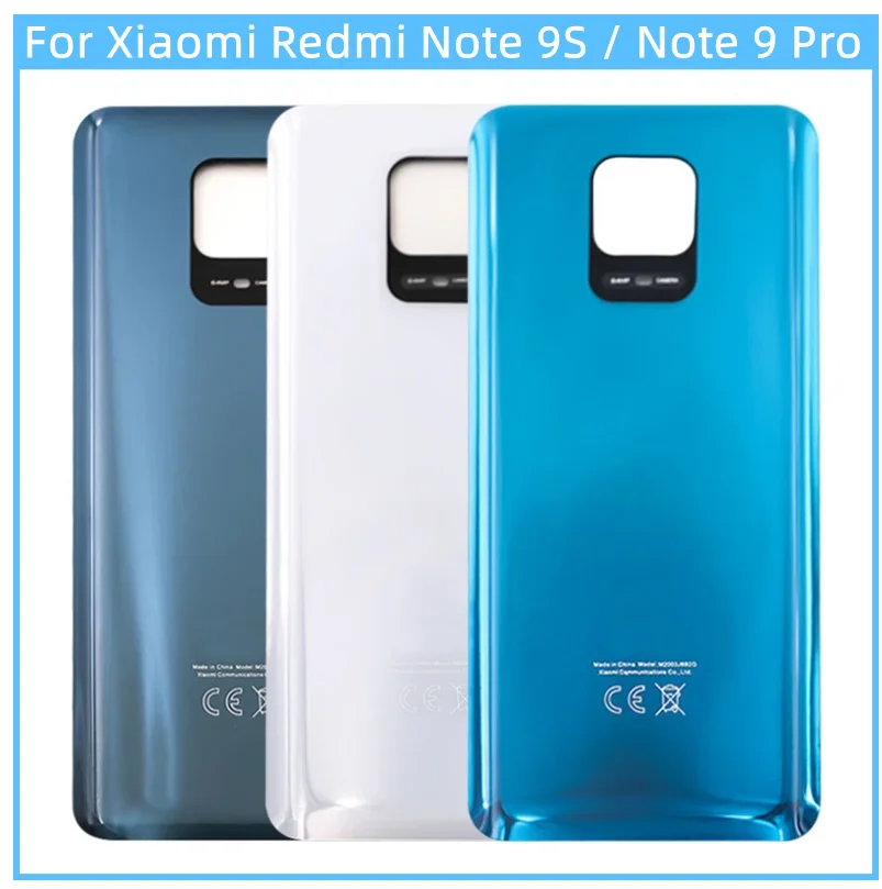 For Xiaomi Redmi Note 9S / Note 9 Pro 64MP Battery Back Cover Rear Door 3D Glass Panel Housing Case Camera lens Adhesive Replace