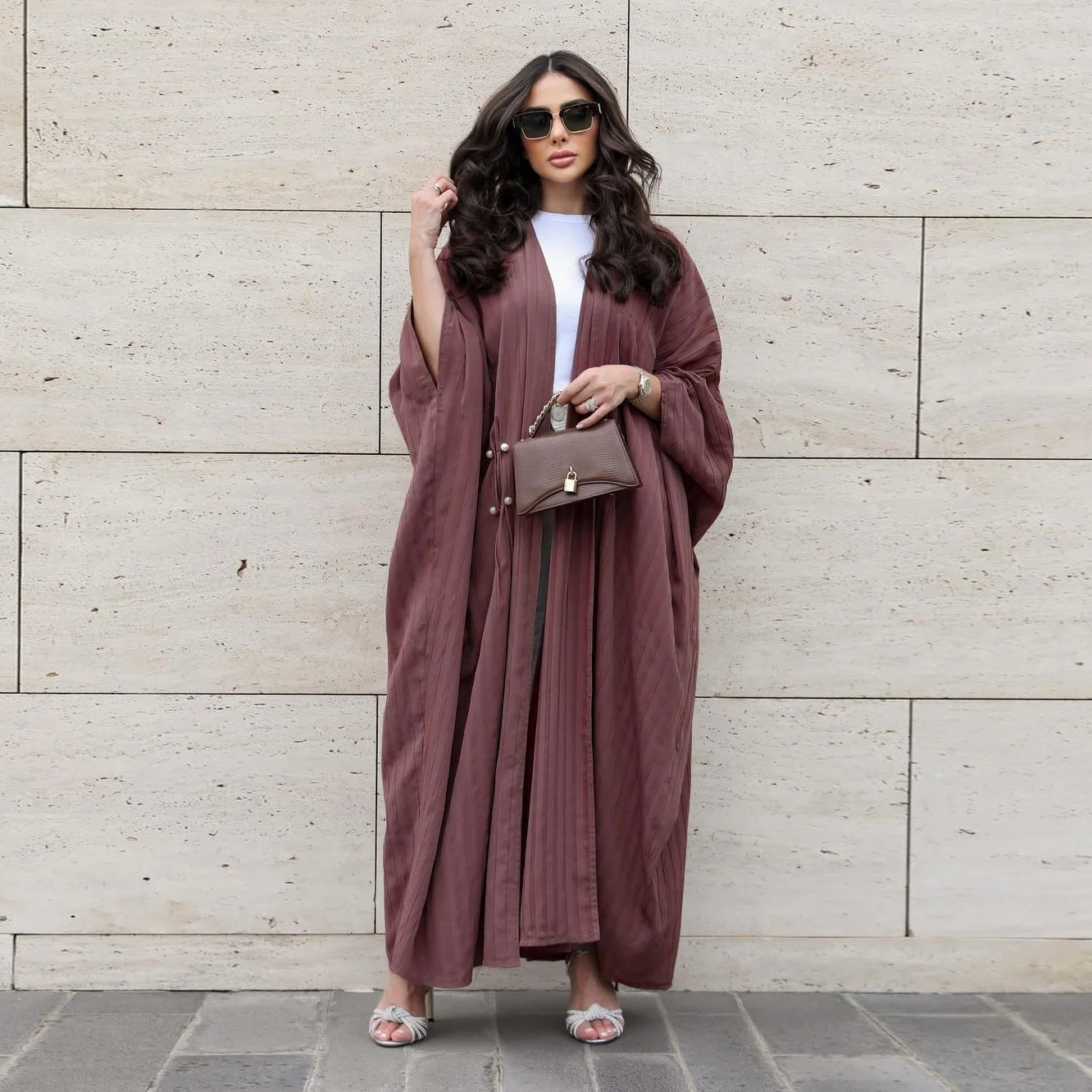 

Batwing Abaya Cardigan Muslim Coat Fashion Open Abayas for Women Dubai Stripes Kimono Outwear Islam Modest Outfit Turkish Tunic